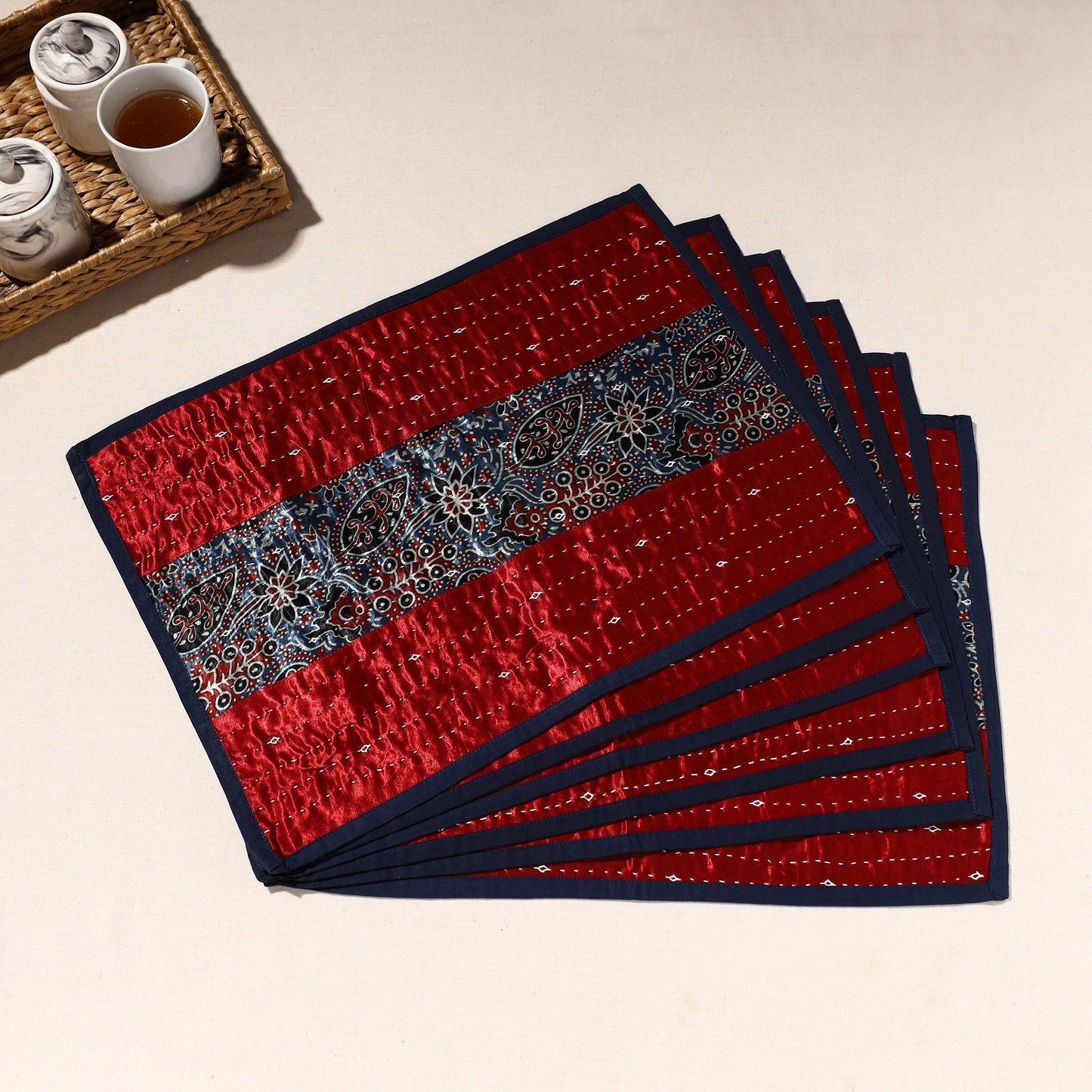  Red Tagai Embroidery Table Mats