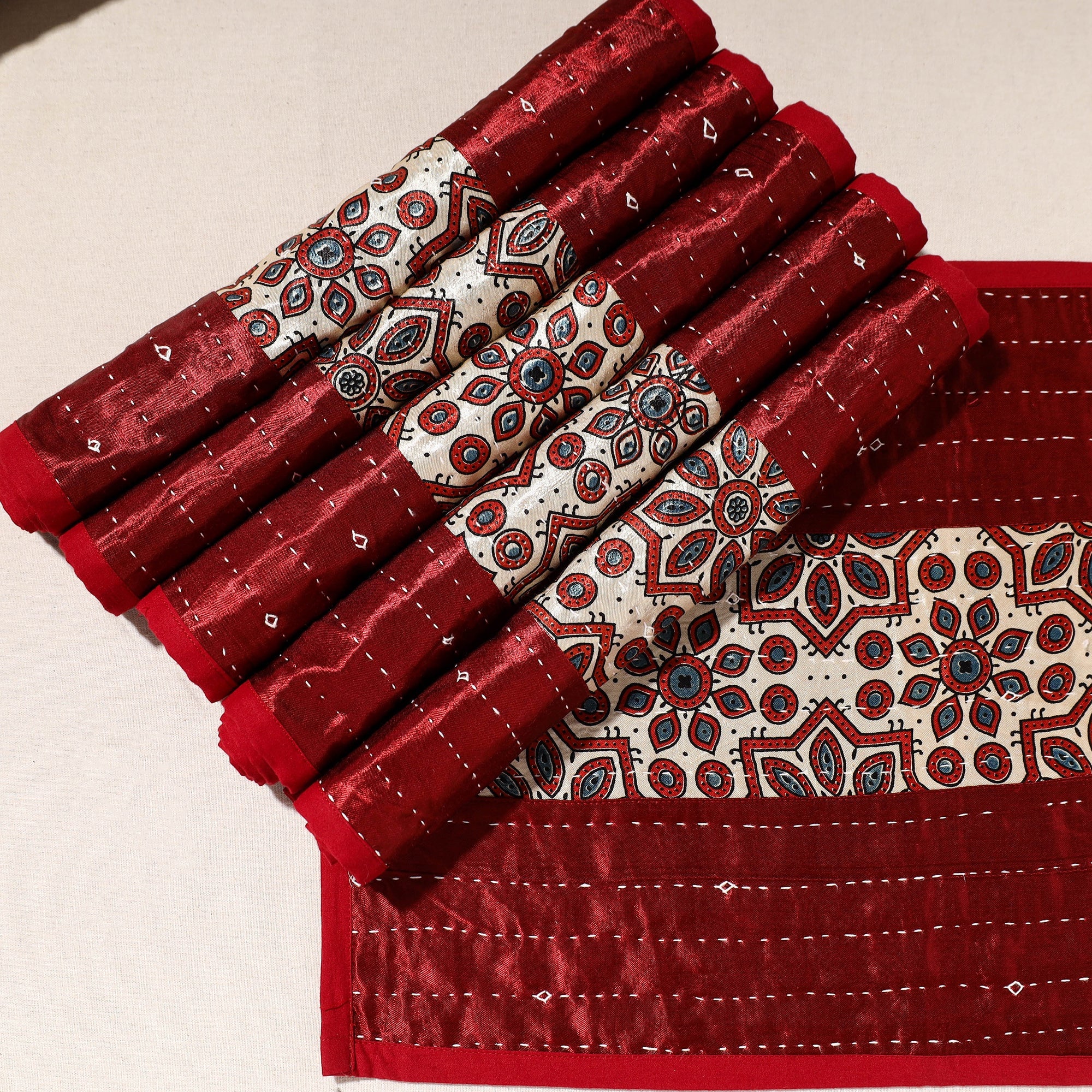  Red Tagai Embroidery Table Mats