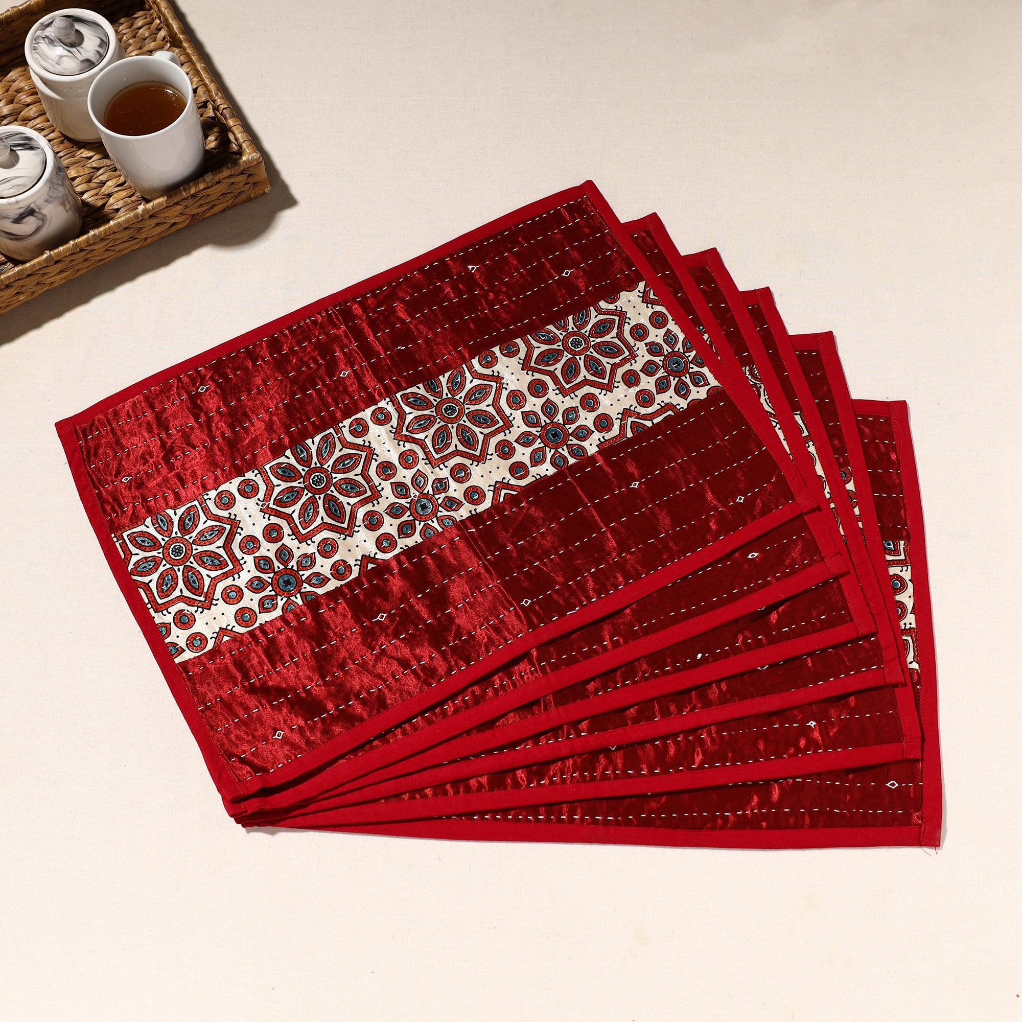  Red Tagai Embroidery Table Mats