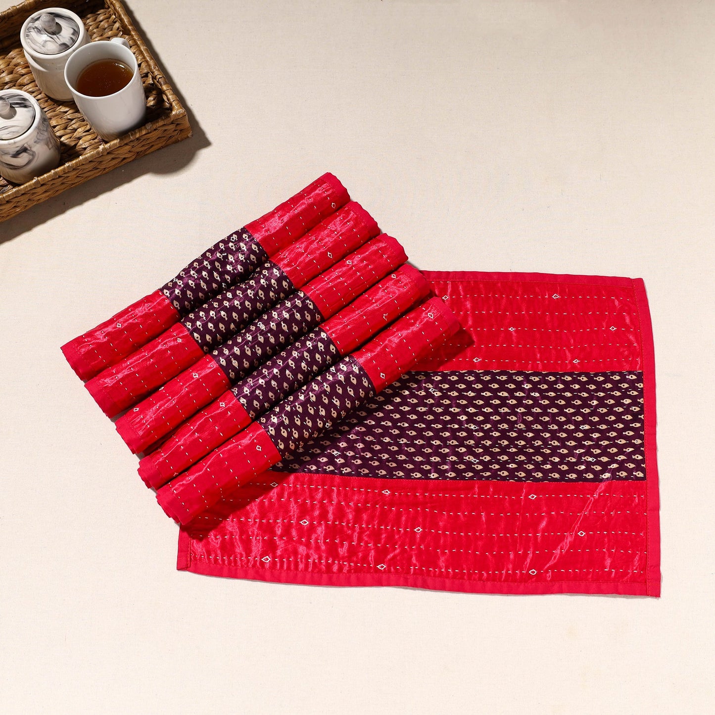  Red Tagai Embroidery Table Mats