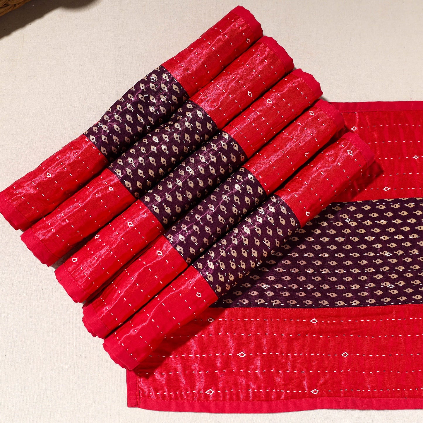  Red Tagai Embroidery Table Mats