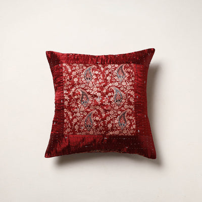 Red - kutch tagai work mashru silk patchwork cushion cover