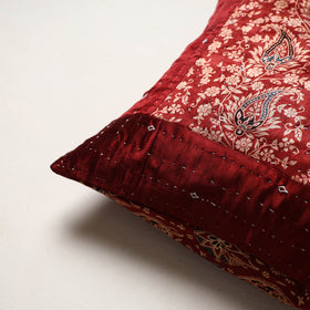 Red - kutch tagai work mashru silk patchwork cushion cover