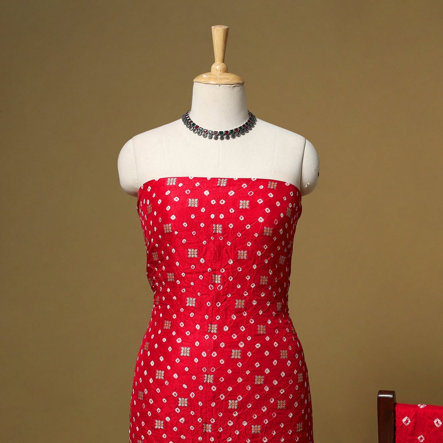 Kutch tie-dye bandhani dupion silk zari work 3pc unstitched