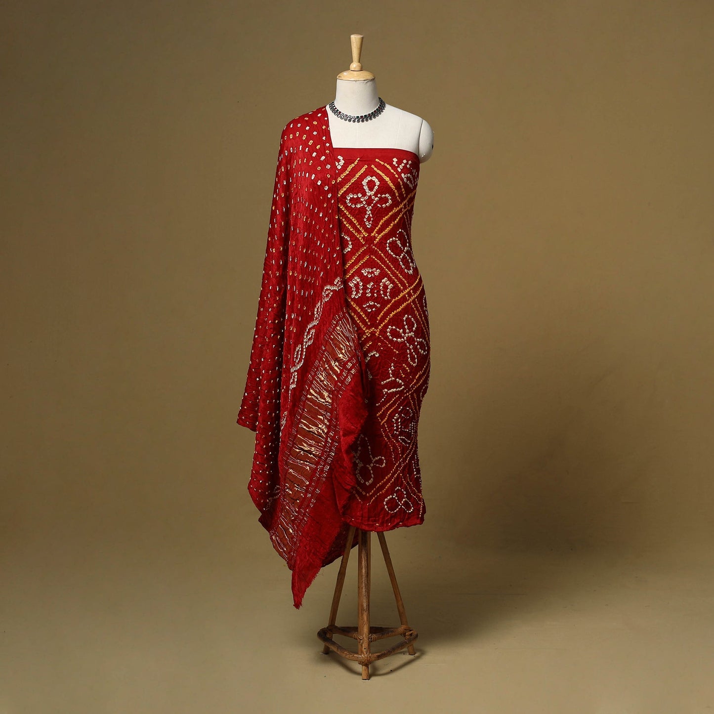 Kutch tie-dye bandhani modal silk 3pc unstitched dress