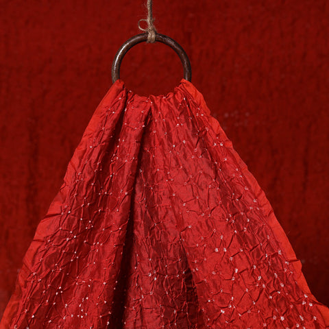 Red - kutch tie-dye chanderi silk bandhani fabric 10