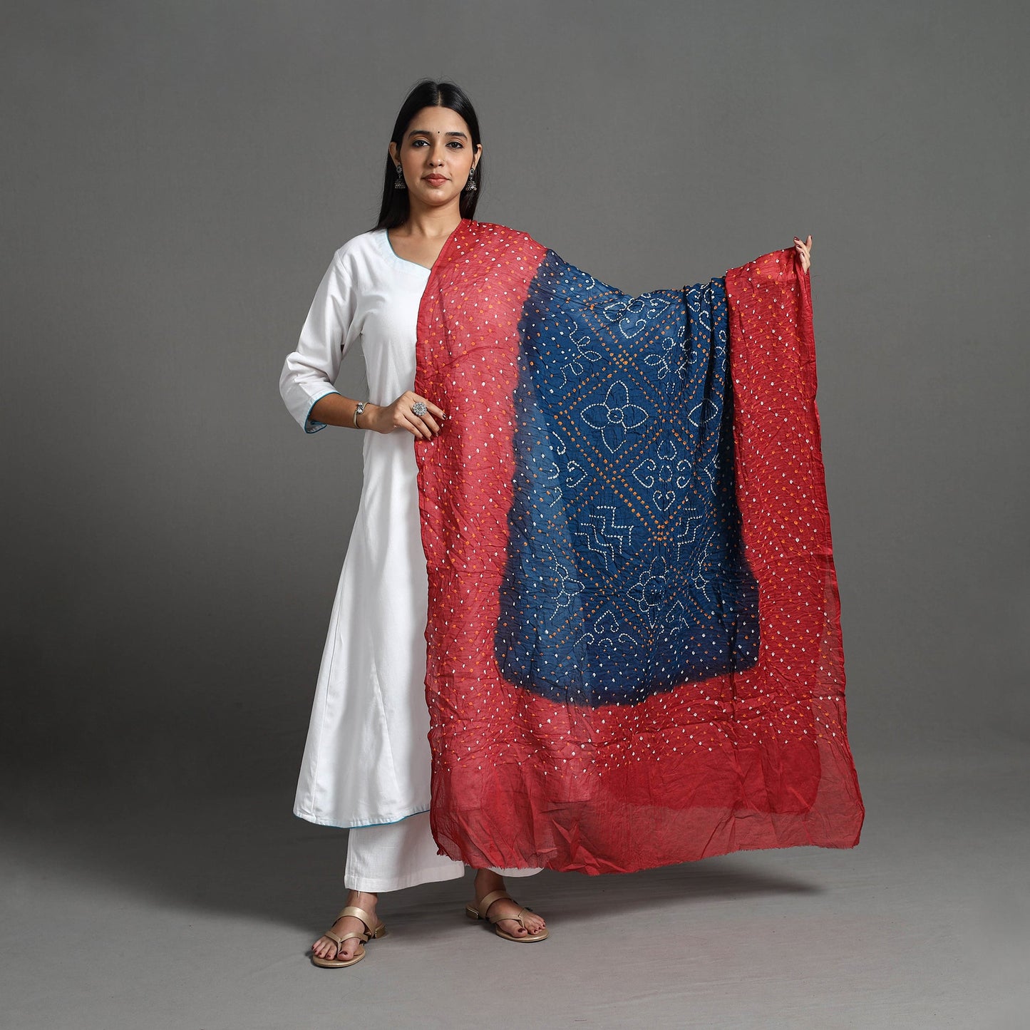 Red - Kutch Tie-Dye Cotton Bandhani Dupatta 12