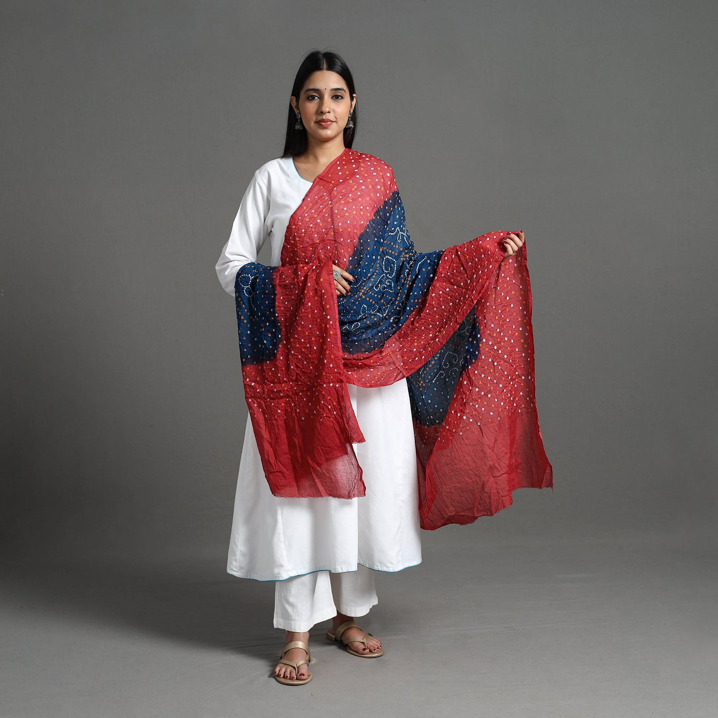 Red - Kutch Tie-Dye Cotton Bandhani Dupatta 12