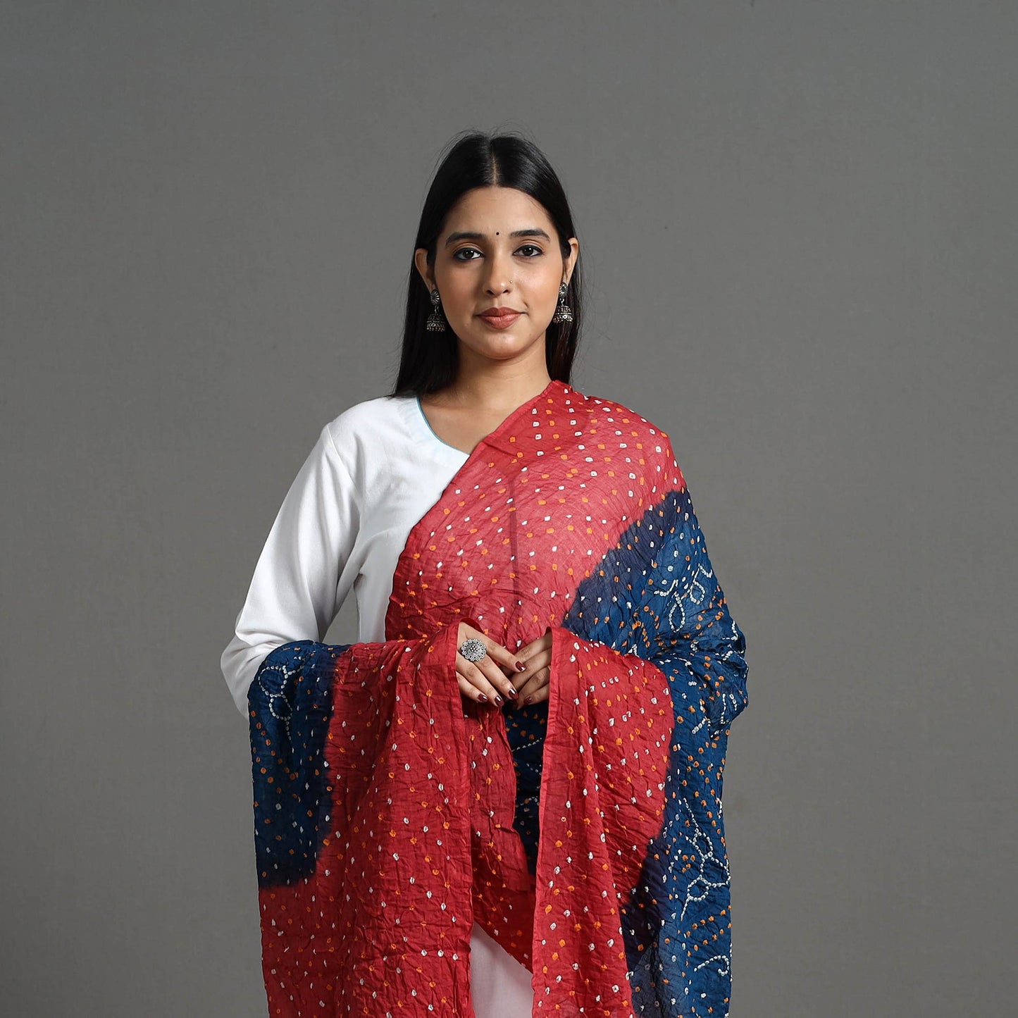 Red - Kutch Tie-Dye Cotton Bandhani Dupatta 12