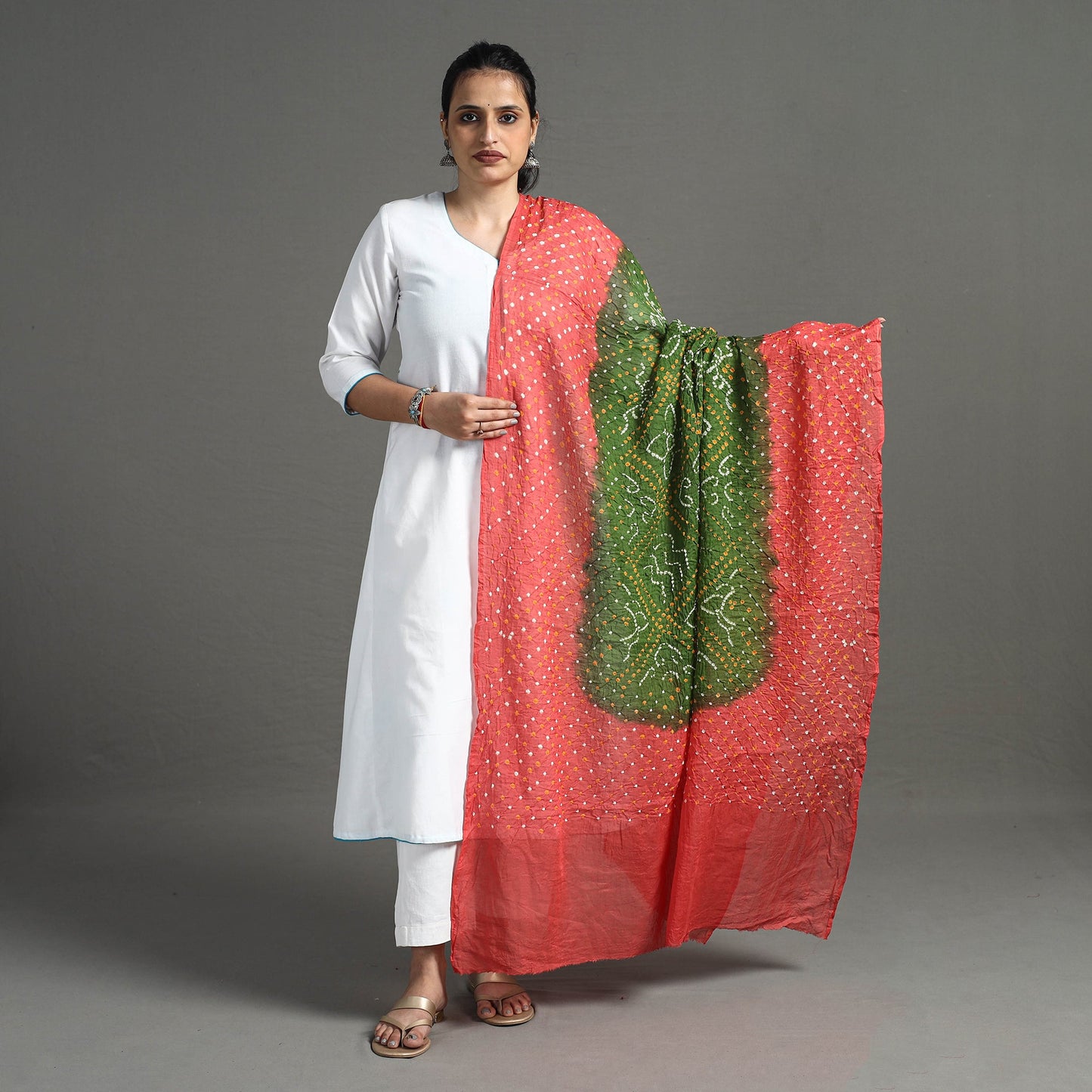 Red - Kutch Tie-Dye Cotton Bandhani Dupatta 14