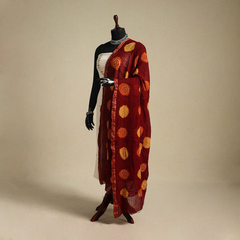 Red - kutch tie-dye cotton bandhani dupatta with border 34