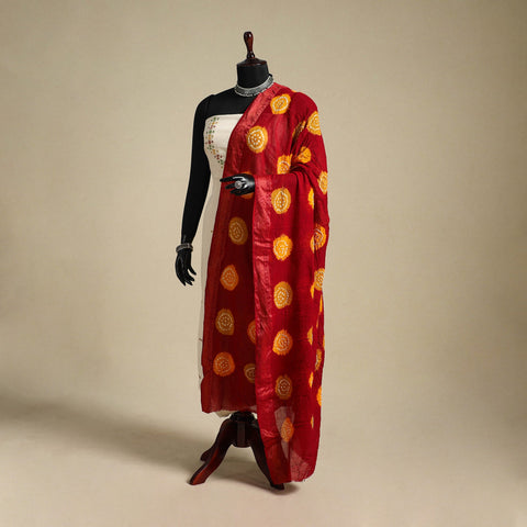 Red - kutch tie-dye cotton bandhani dupatta with border 42