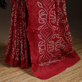 Red - kutch tie-dye cotton bandhani saree 13 - handcrafted