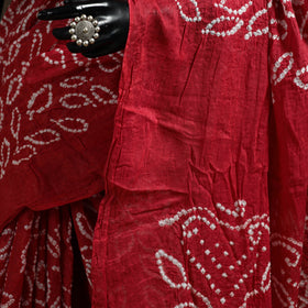 Red - kutch tie-dye cotton bandhani saree 13 - handcrafted