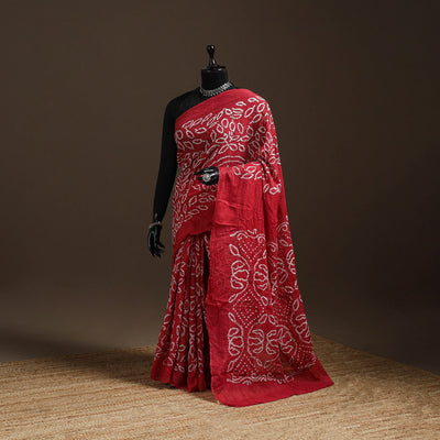 Red - kutch tie-dye cotton bandhani saree 13 - handcrafted