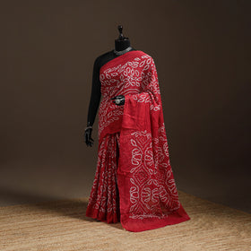 Red - kutch tie-dye cotton bandhani saree 13 - handcrafted
