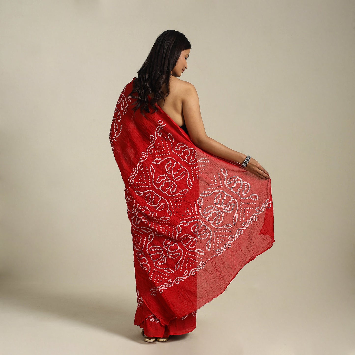 Red Kutch Tie-Dye Cotton Bandhani Saree