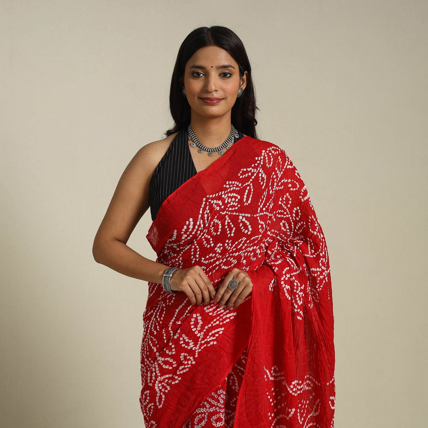 Red Kutch Tie-Dye Cotton Bandhani Saree