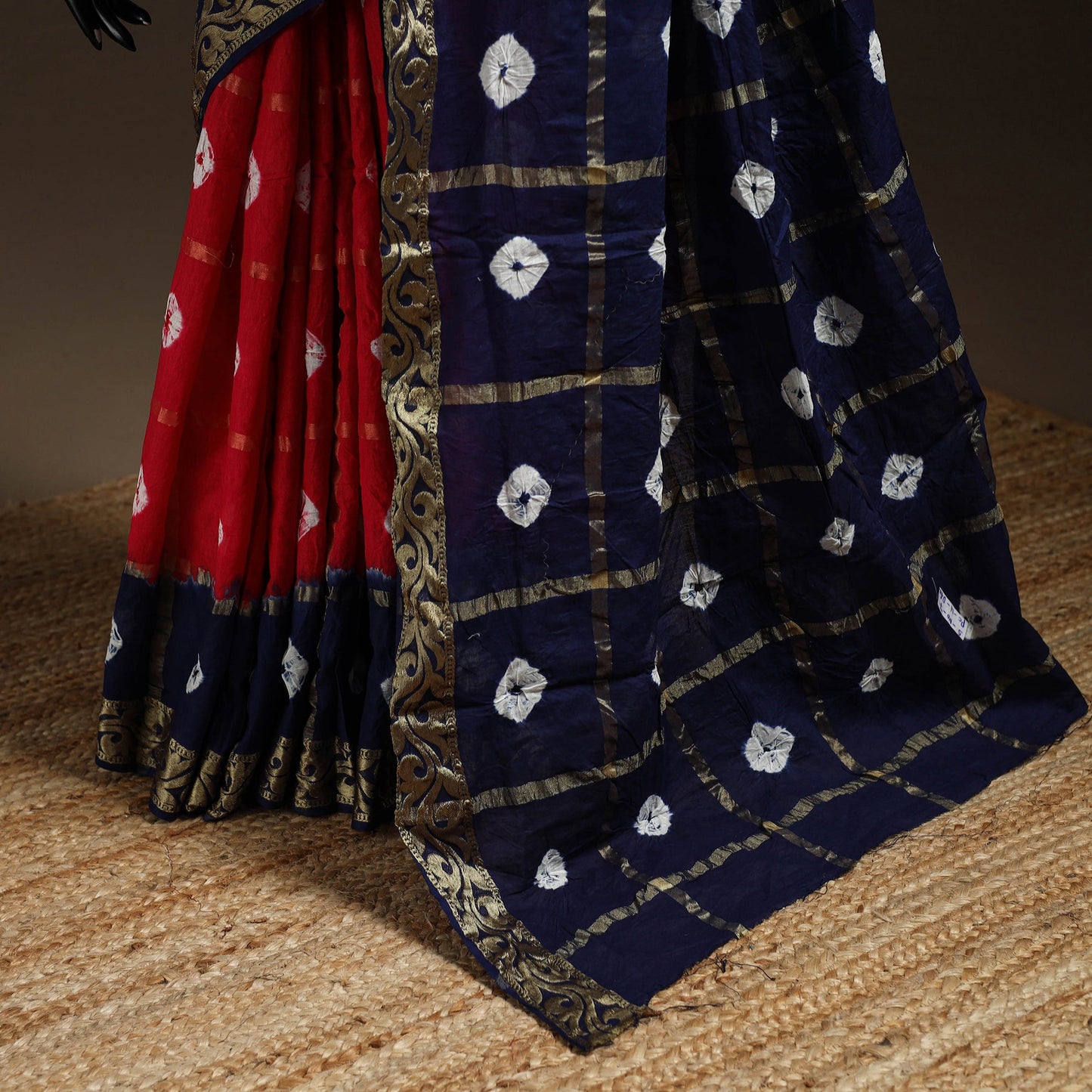 Red - kutch tie-dye cotton bandhani saree 28 - handcrafted