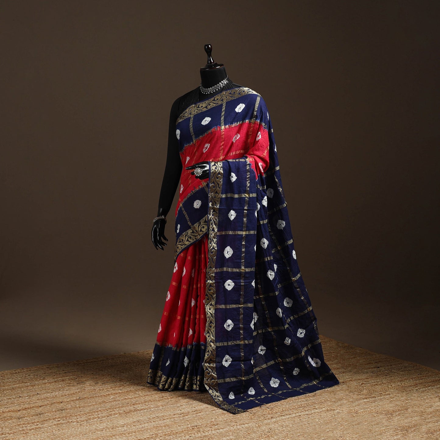 Red - kutch tie-dye cotton bandhani saree 28 - handcrafted