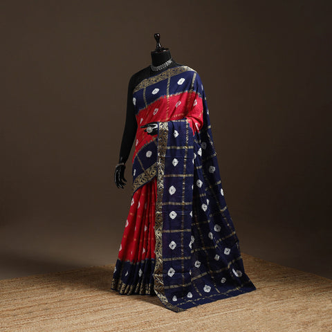 Red - kutch tie-dye cotton bandhani saree 28 - handcrafted