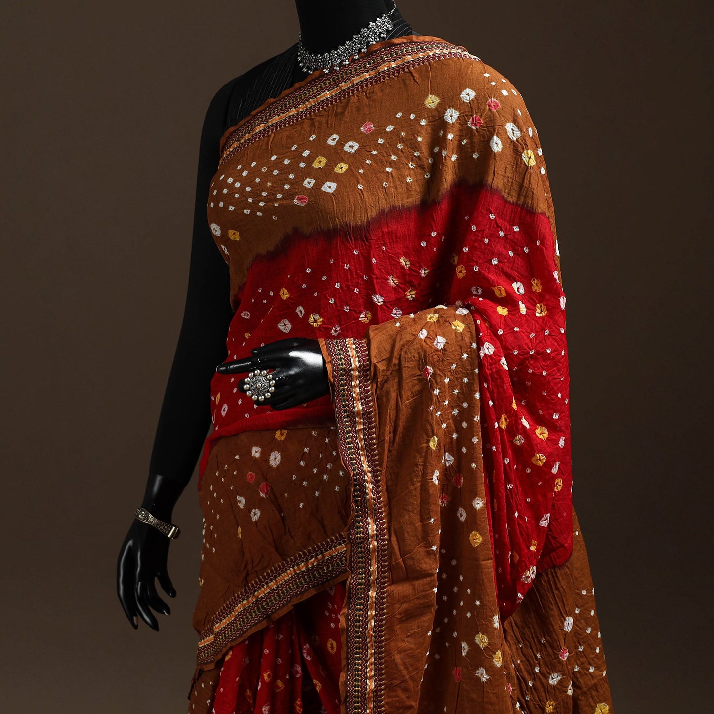 Red - kutch tie-dye cotton bandhani saree with blouse 40