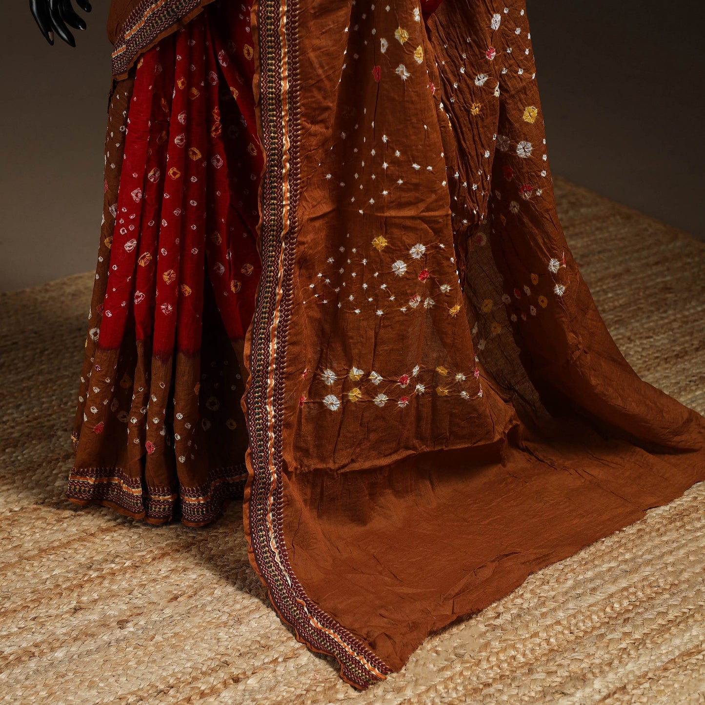 Red - kutch tie-dye cotton bandhani saree with blouse 40