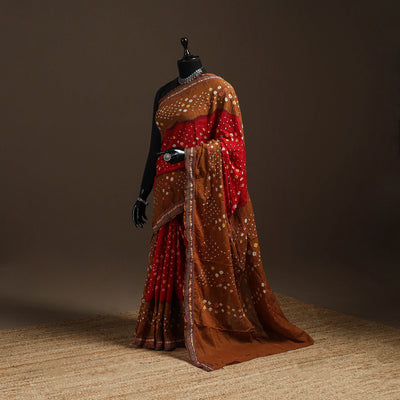 Red - kutch tie-dye cotton bandhani saree with blouse 40