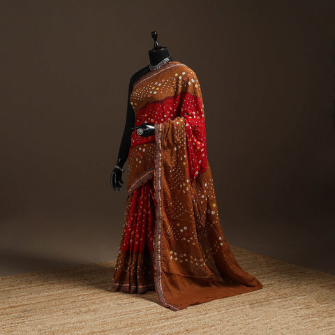 Red - kutch tie-dye cotton bandhani saree with blouse 40