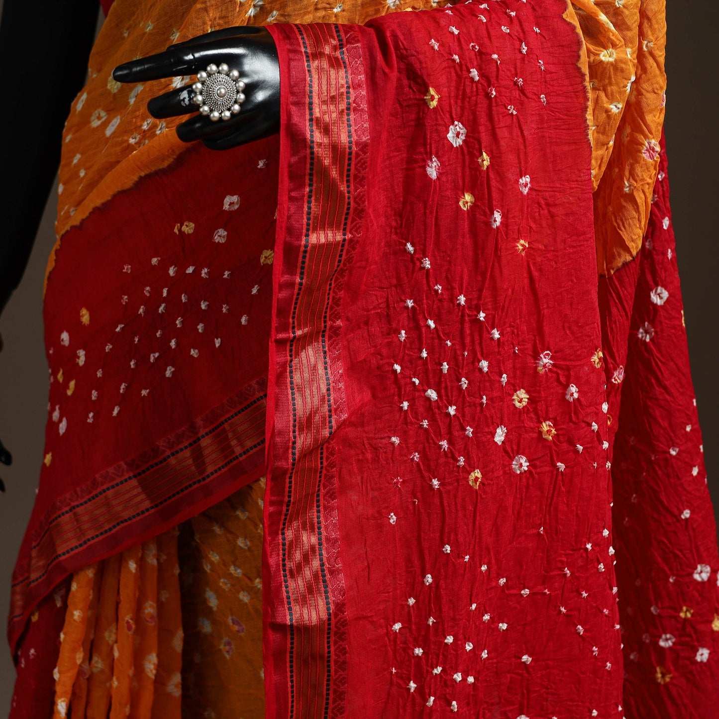 Kutch tie-dye cotton bandhani saree with blouse piece 03