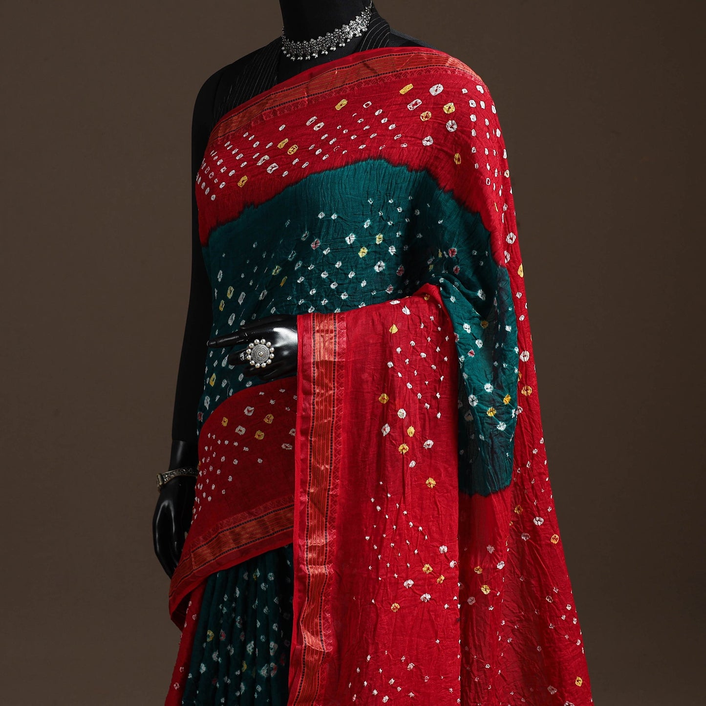 Kutch tie-dye cotton bandhani saree with blouse piece 23