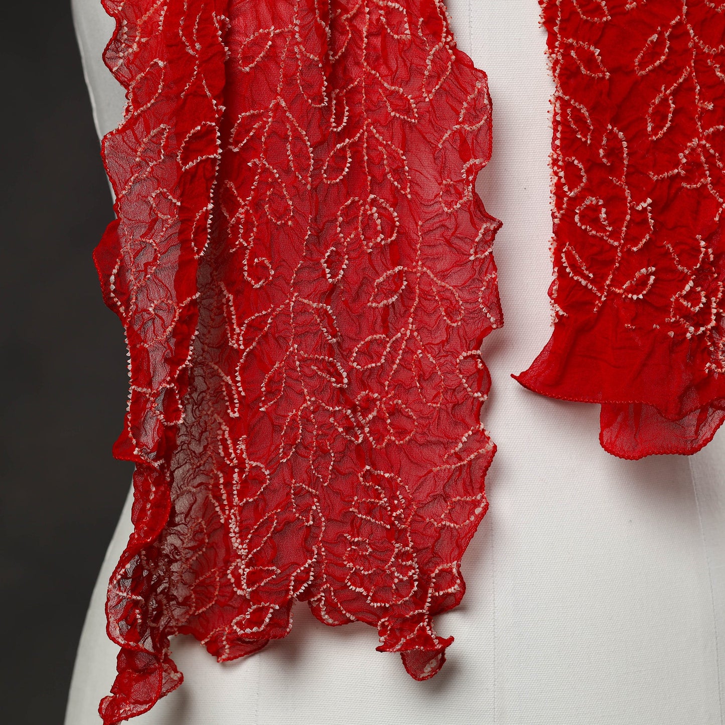 Red - kutch tie & dye georgette bandhani stole 01