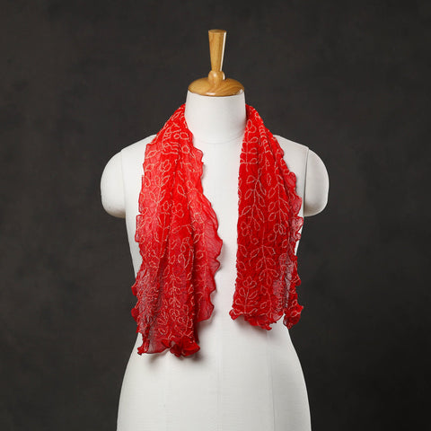 Red Kutch Tie & Dye Georgette Bandhani Stole