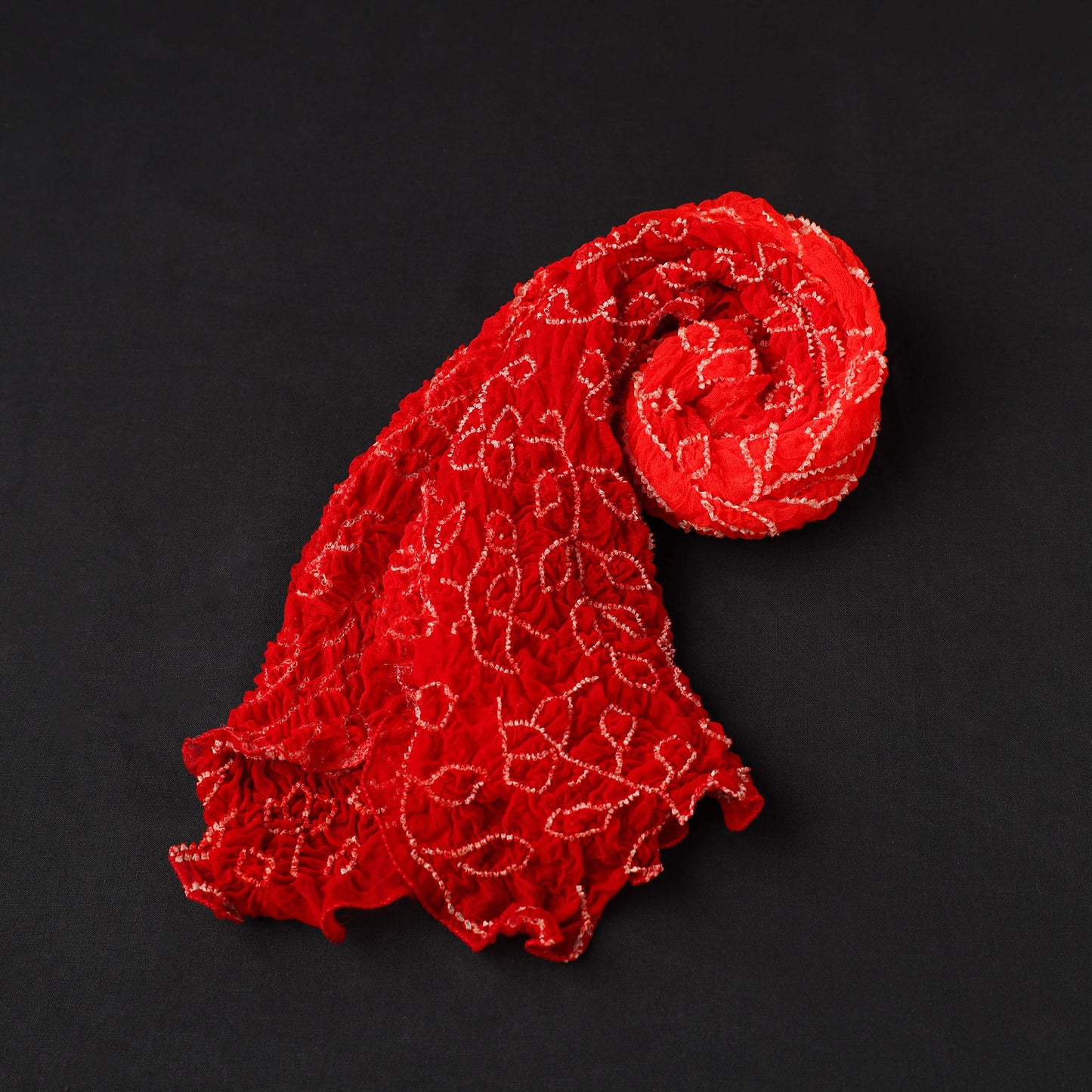 Red Kutch Tie & Dye Georgette Bandhani Stole