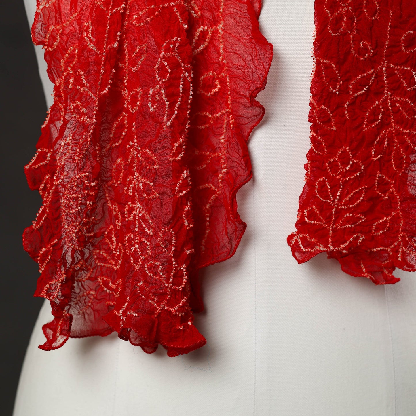 Red Kutch Tie & Dye Georgette Bandhani Stole