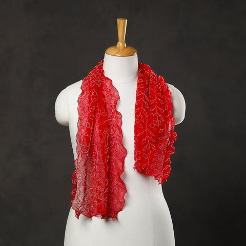 Red - kutch tie & dye georgette bandhani stole 11