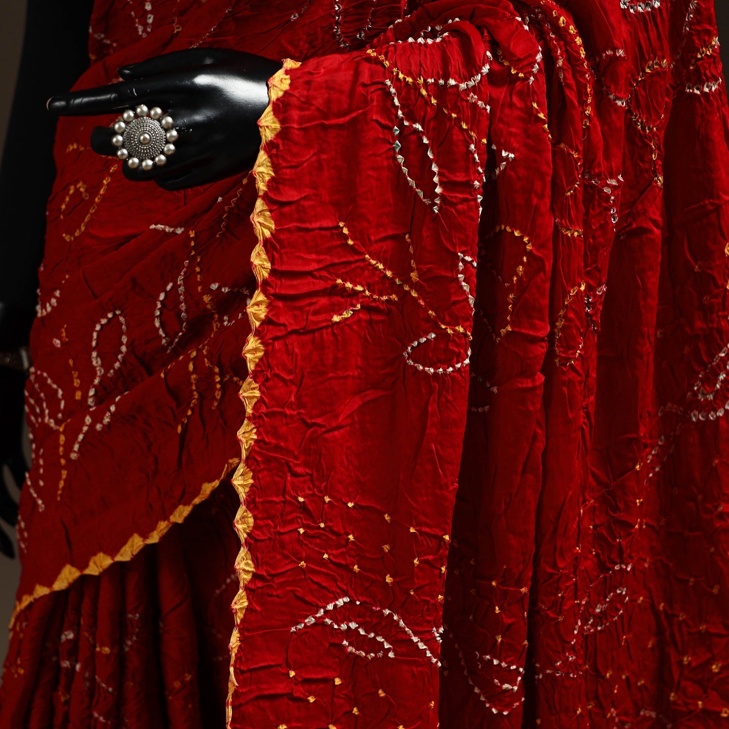 Red - kutch tie-dye modal silk bandhani saree with zari