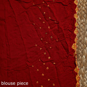Red - kutch tie-dye modal silk bandhani saree with zari