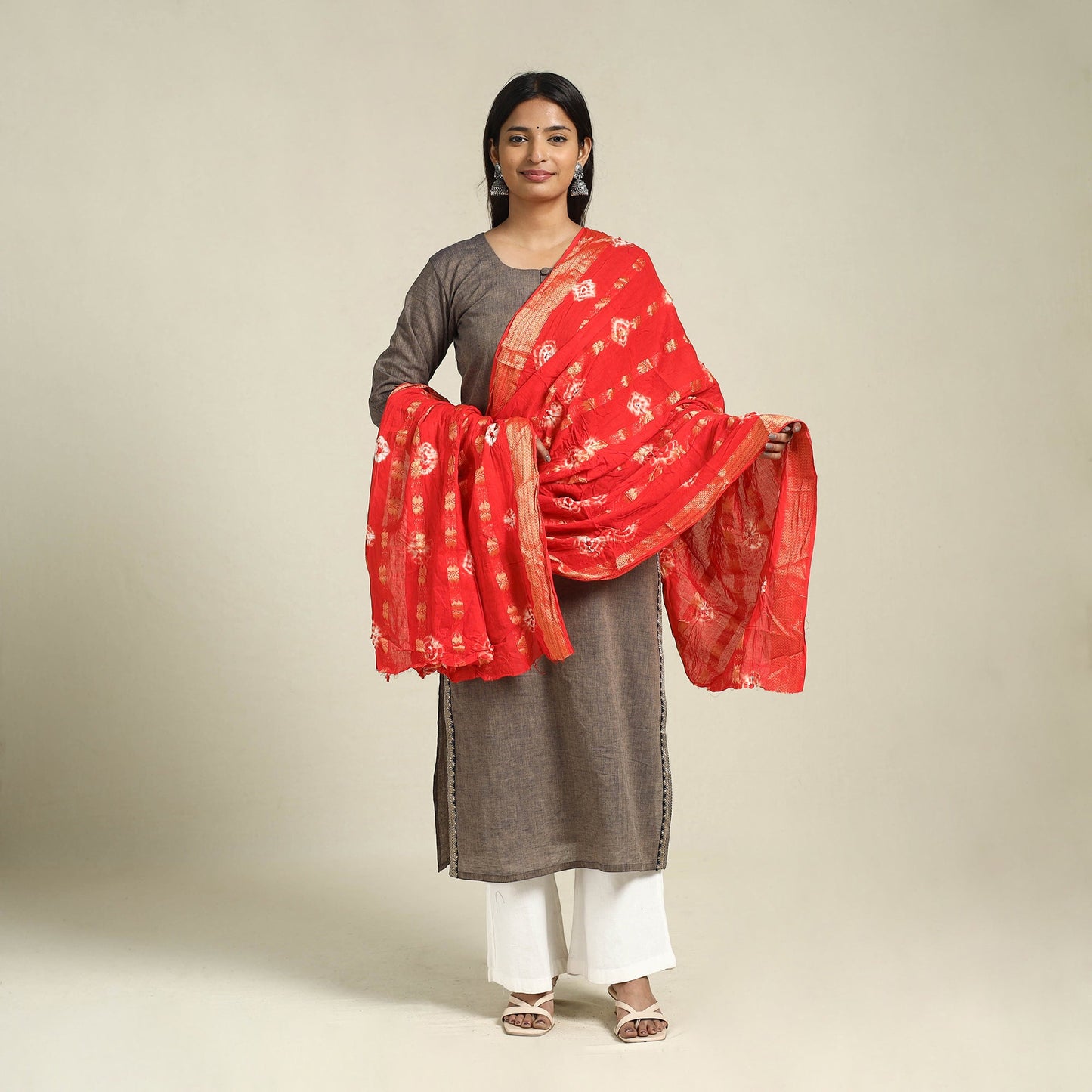 Red - kutch tie-dye mul cotton bandhani dupatta 09