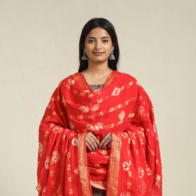 Red - kutch tie-dye mul cotton bandhani dupatta 09
