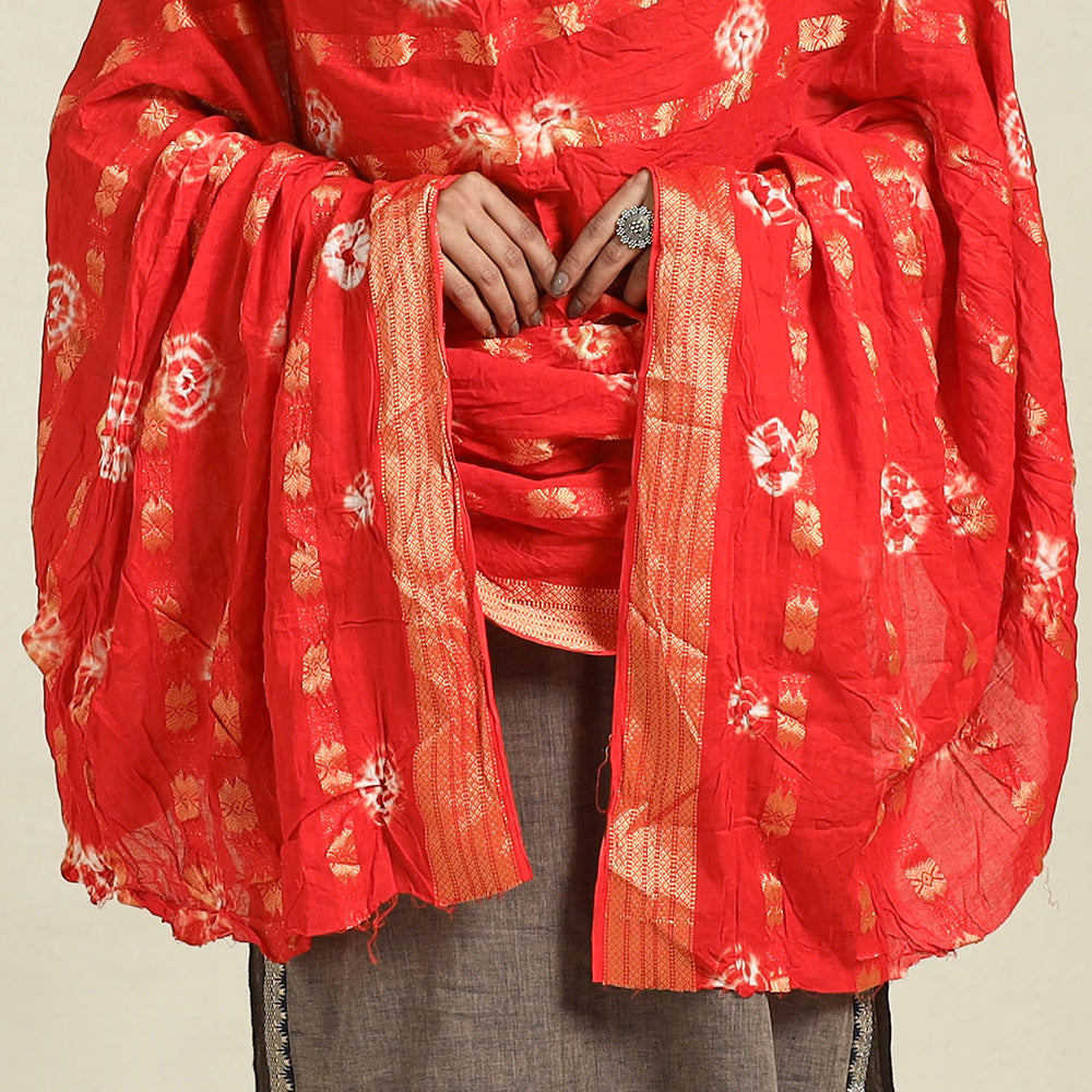 Red - kutch tie-dye mul cotton bandhani dupatta 09
