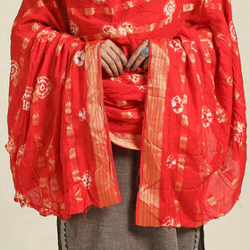Red - kutch tie-dye mul cotton bandhani dupatta 09