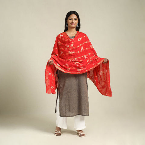 Red - kutch tie-dye mul cotton bandhani dupatta 09