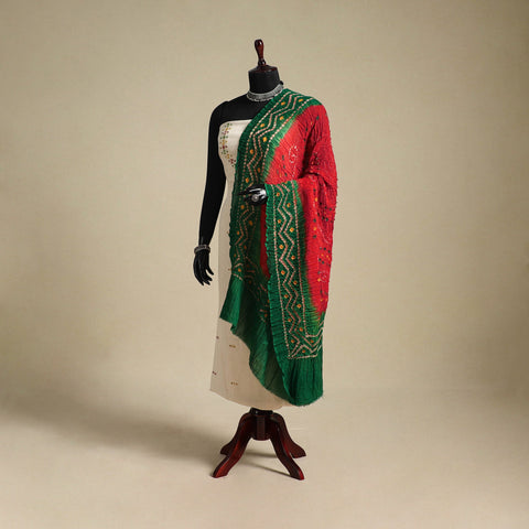 Red - kutch tie-dye mul cotton bandhani dupatta 100