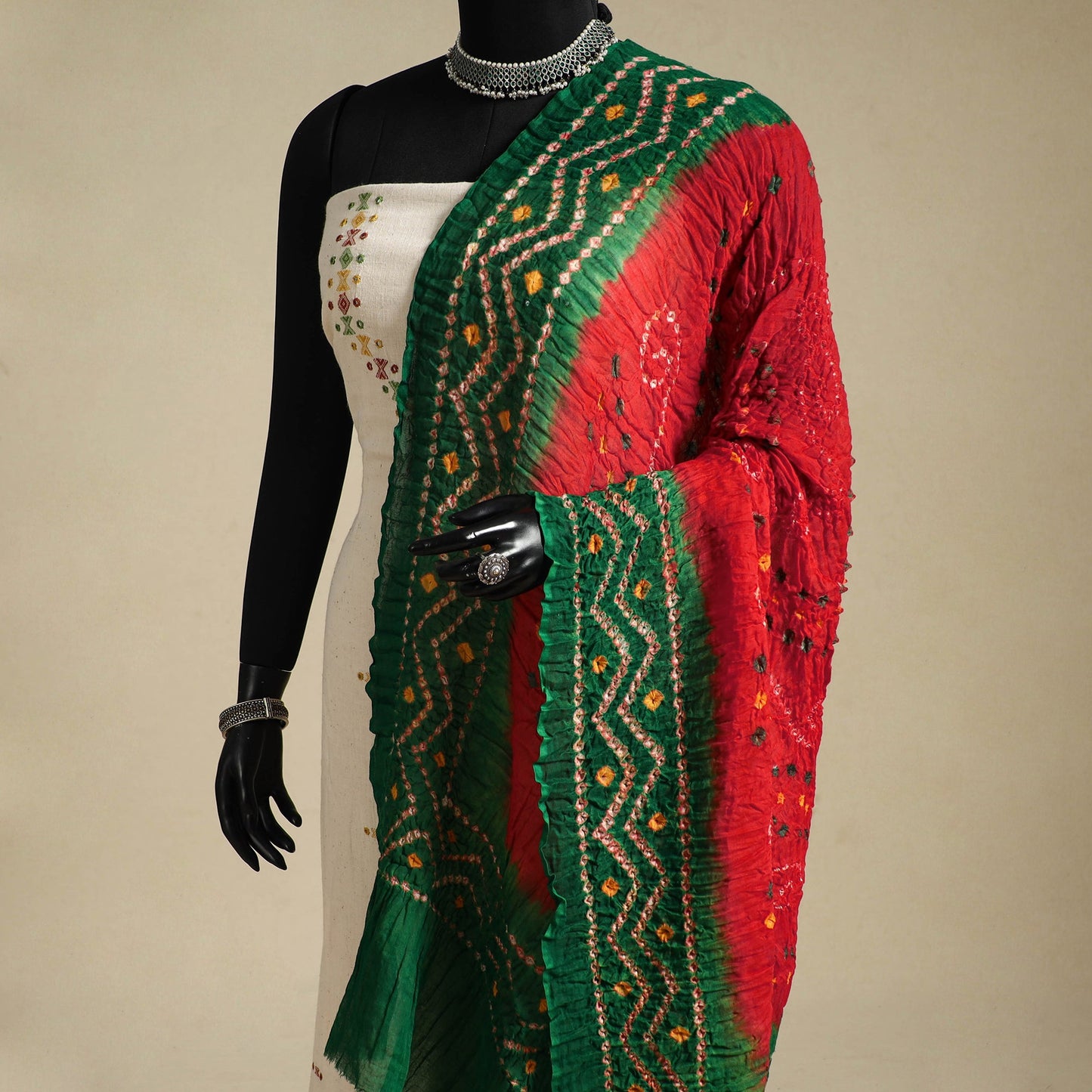 Red - kutch tie-dye mul cotton bandhani dupatta 100