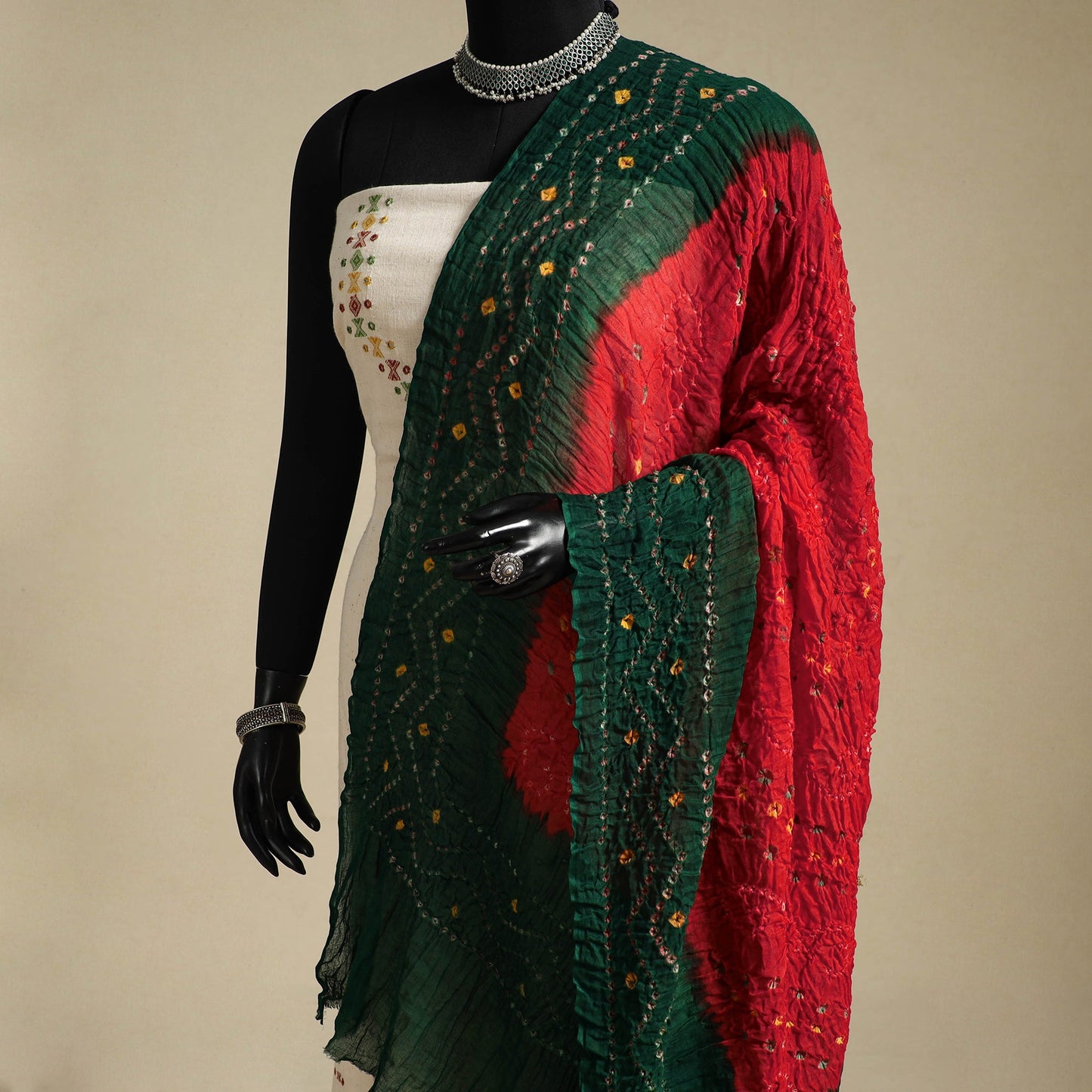 Red - kutch tie-dye mul cotton bandhani dupatta 101