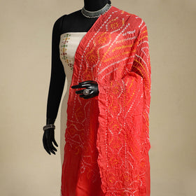 Red - kutch tie-dye mul cotton bandhani dupatta 11