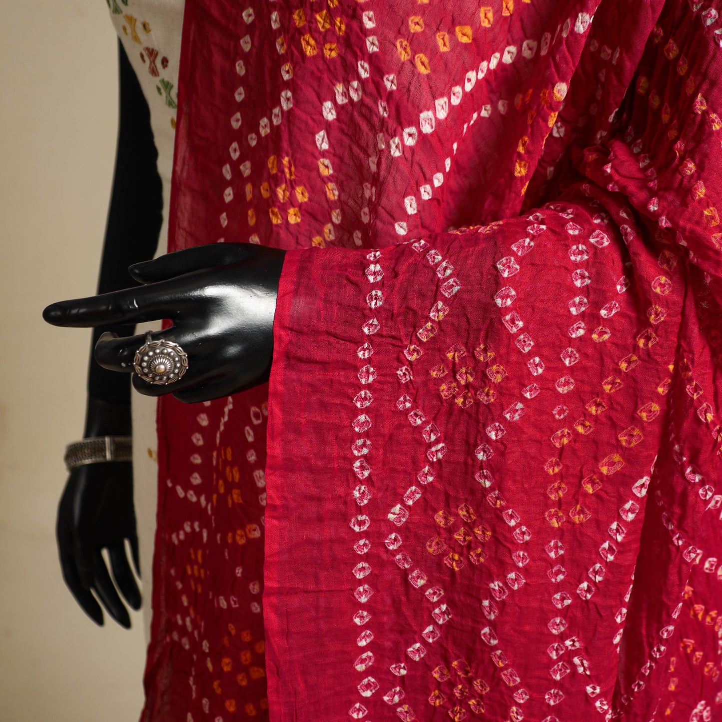 Red - kutch tie-dye mul cotton bandhani dupatta 15