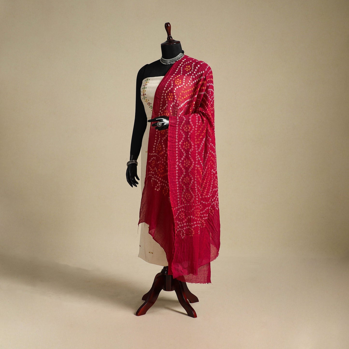 Red - kutch tie-dye mul cotton bandhani dupatta 15