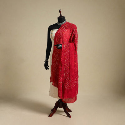 Red - kutch tie-dye mul cotton bandhani dupatta 17
